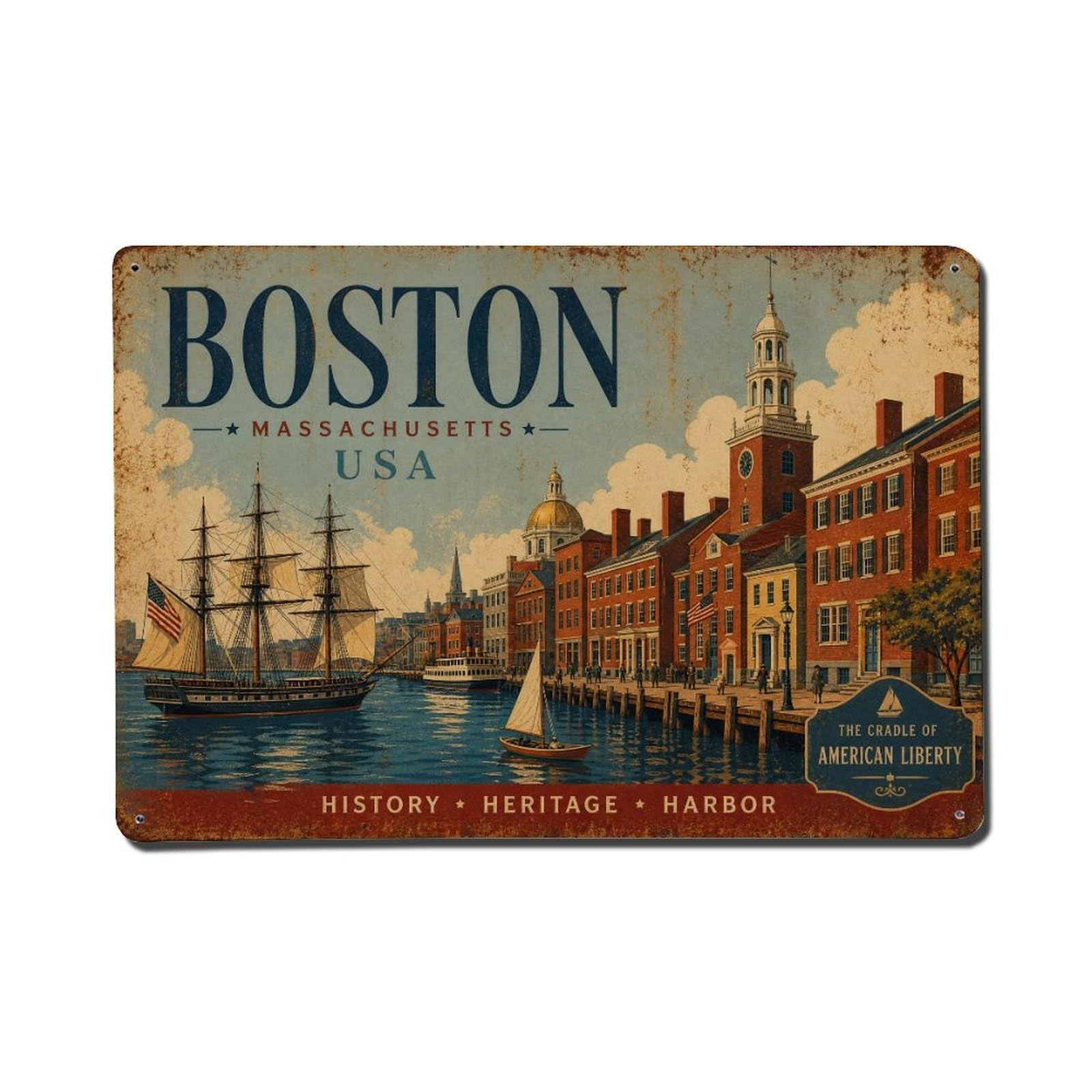 Huiyhb 8X12inch(20X30cm) Vintage Travel Usa Boston Metal Tin Sign