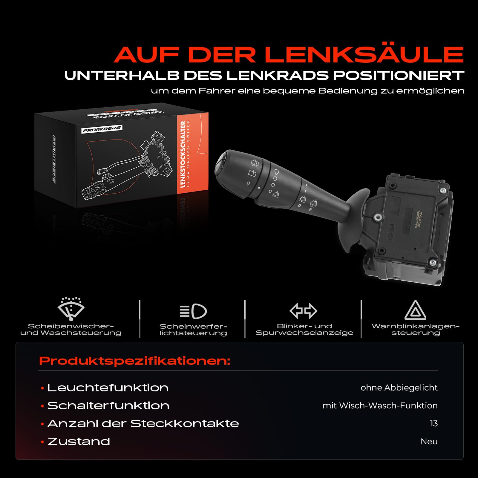 Frankberg Interruttori combinati Interruttori sul piantone dello sterzo 13-Poli Compatibile con C.a.p.t.u.r I H5 J5 Clio IV BH Twingo III BCA BCM Clio IV Grandtour KH Trafic III Bus JG 8201168013