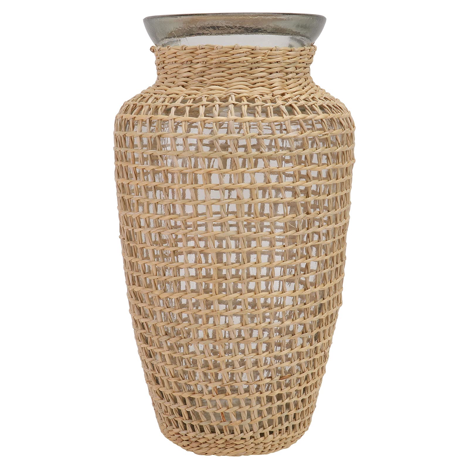 Vase en verre et rotin kaki ifundom pour arrangement floral tressé