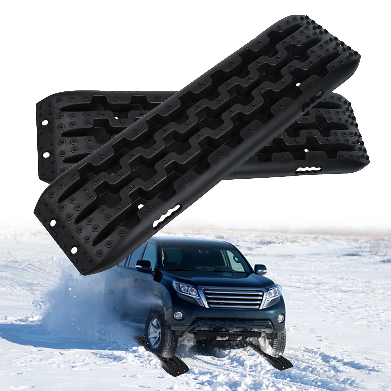 LILIIN 2X Sandbleche Anfahrhilfe Wohnmobil Recovery Board Offroad Traktionshilfe Traktionsmatte Gripmatte Anfahrhilfe Hilft Reifen Schlamm Sand Schnee Reifenleiter für Geländewagen LKW PKW, Schwarz