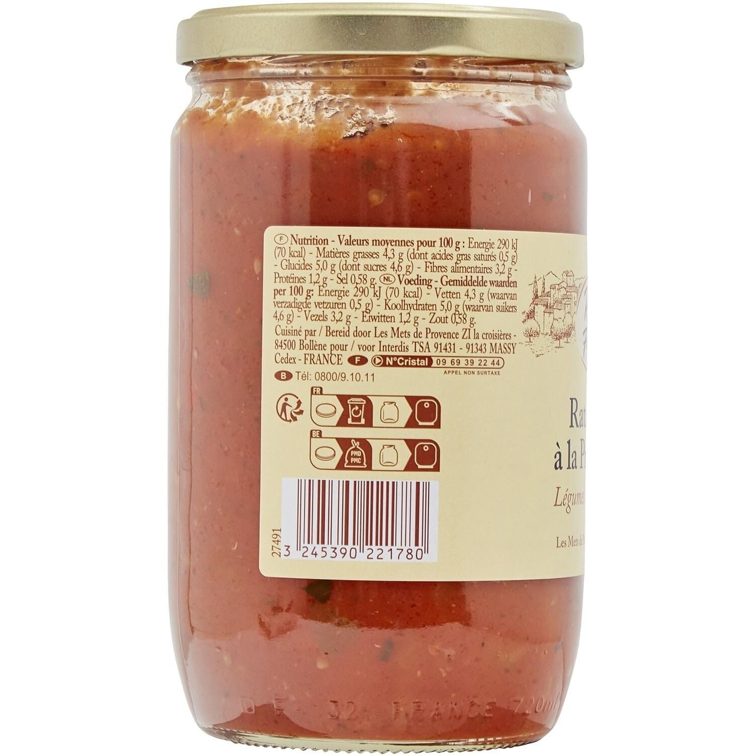 REFLETS DE FRANCE Ratatouille à la provençale 630g, légumes origine France, bocal en verre - Lot de 3