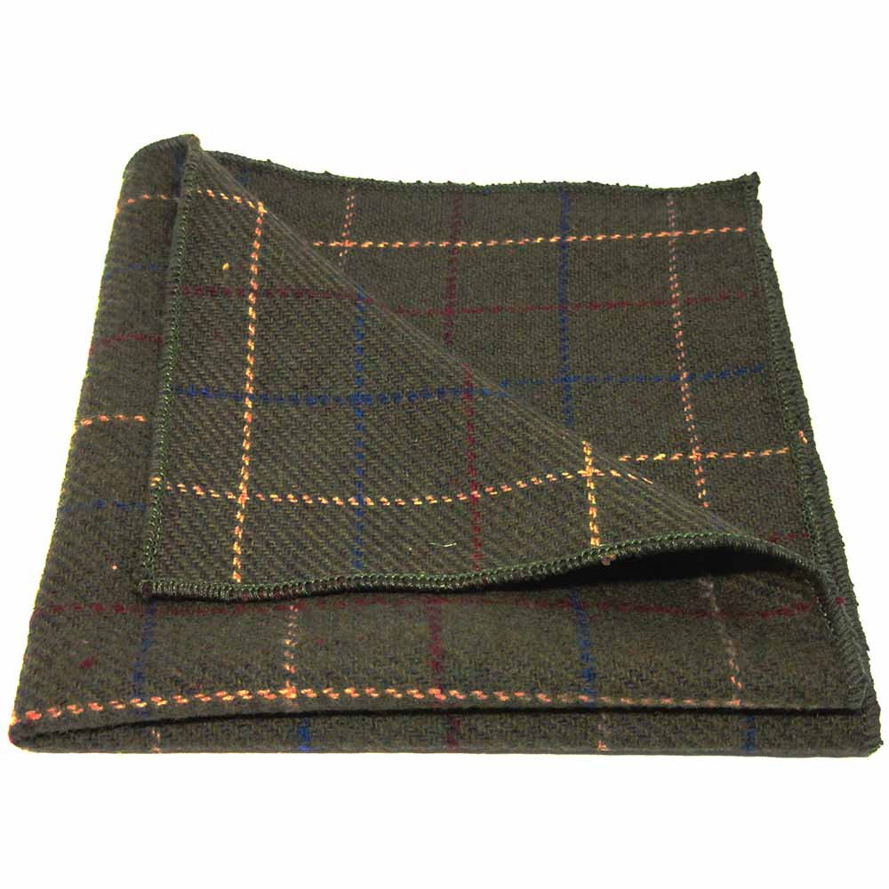 King & Priory Heritage Check Regency Green Pocket Square, Tweed, Handkerchief