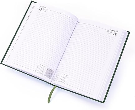 evelay 2026 Diary A4 A5 Day to Page Hardback Full Year Planner Organiser Journal (A5 Page a Day, Bottle Green)