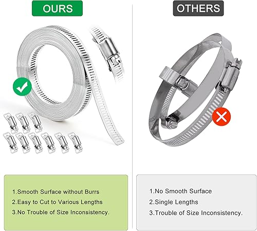 Miniatura 20 de Abrazaderas de manguera, correa de metal de 8.5 pies + 6 sujetadores, abrazaderas de manguera de acero inoxidable, abrazadera de manguera ajustable