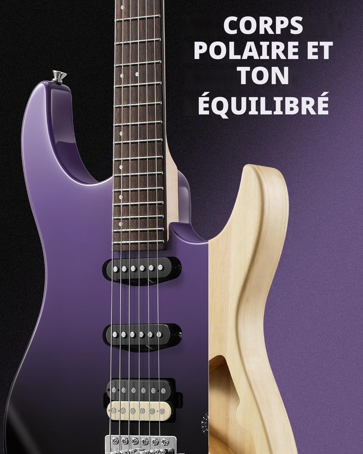 Donner DMT-66 39 Inch Guitare Électrique Taille Standard pour Débutant, Kit de Guitare Électrique avec Housse noir violacé