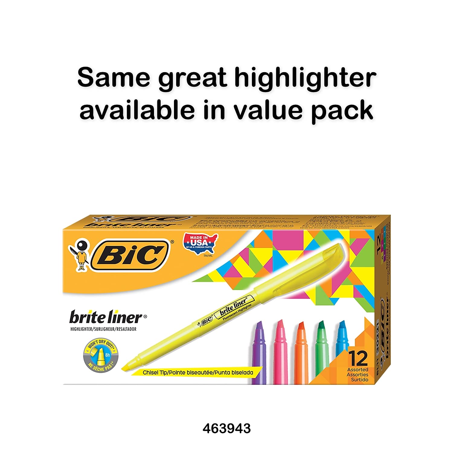 Brite Liner Surligneur, Chisel Tip, couleurs assorties, 5/Lot