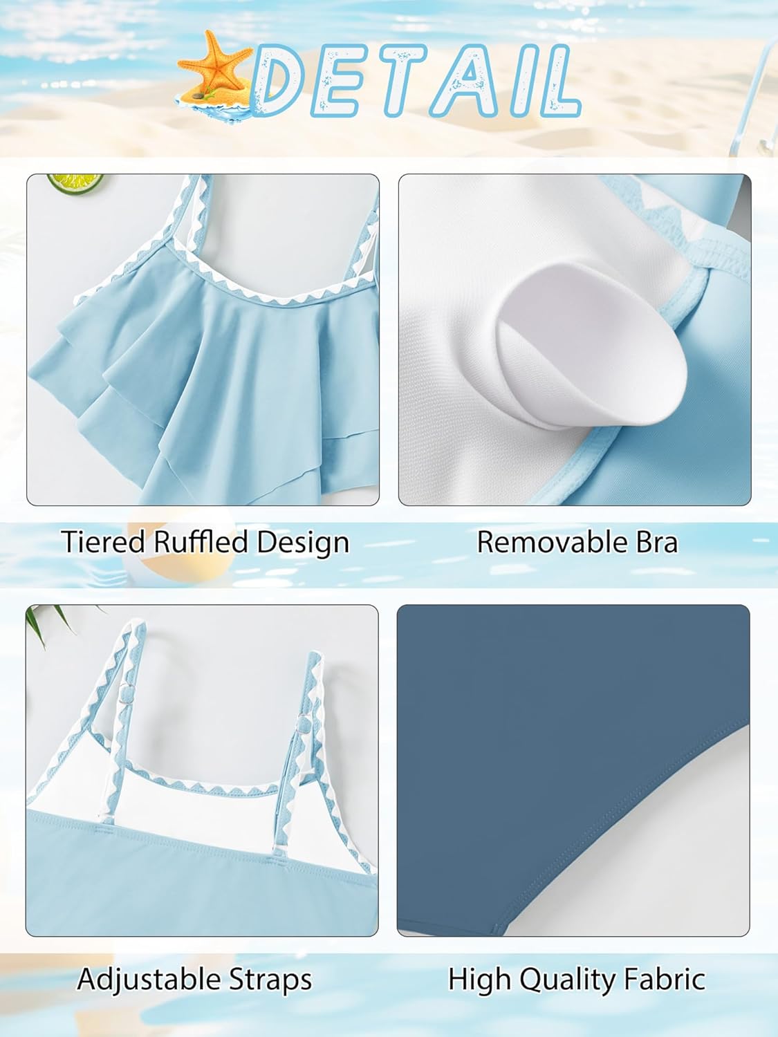 AMAWMW Girls Swimsuit 2 Piece Bikini Set Tiered Ruffled Bathing Suit Two Piece Girls' Swimwear with Adjustable Straps - Image 4