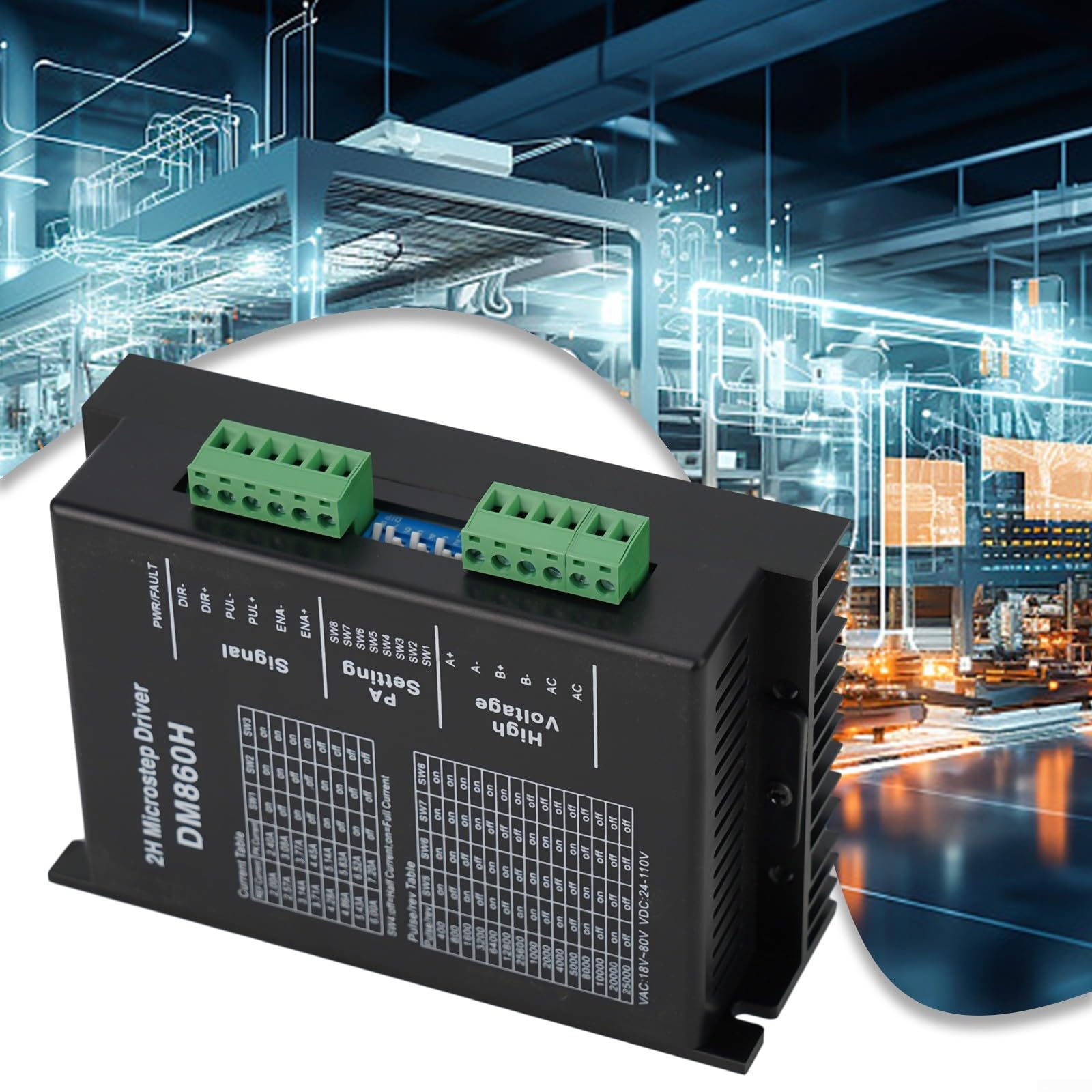 Controlador de velocidad del motor de CC, 24V-110V DC/18V-80V AC DM860H para DSP Controlador digital de motor paso a paso, para motor paso a paso 57/86