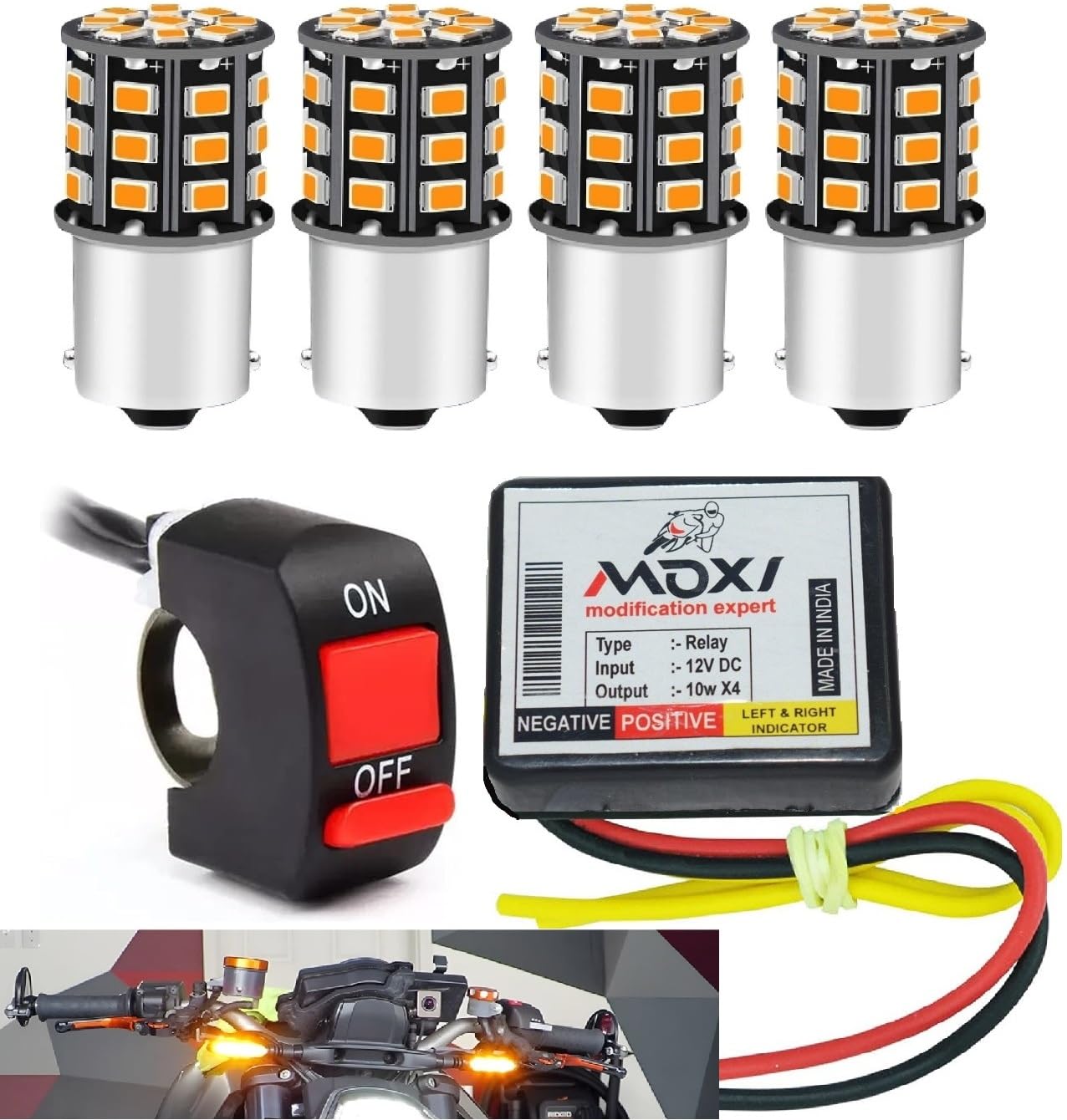 Front, Rear, Side Flasher LED Indicator Light For Yamaha, Suzuki, Kawasaki, KTM, Bajaj, Bullet, Honda, Hero, TVS Universal For Bike (Amber) (Pack Of 4)