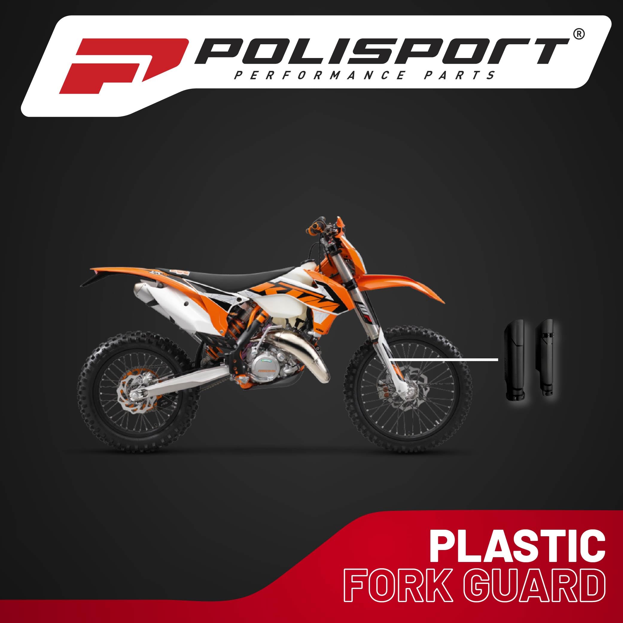 POLISPORT 8399300003 - Protector de horquilla envolvente completo fabricado en plástico resistente a los impactos con motocicletas KTM, HUSQVARNA, GAS GAS, SHERCO en color Negro