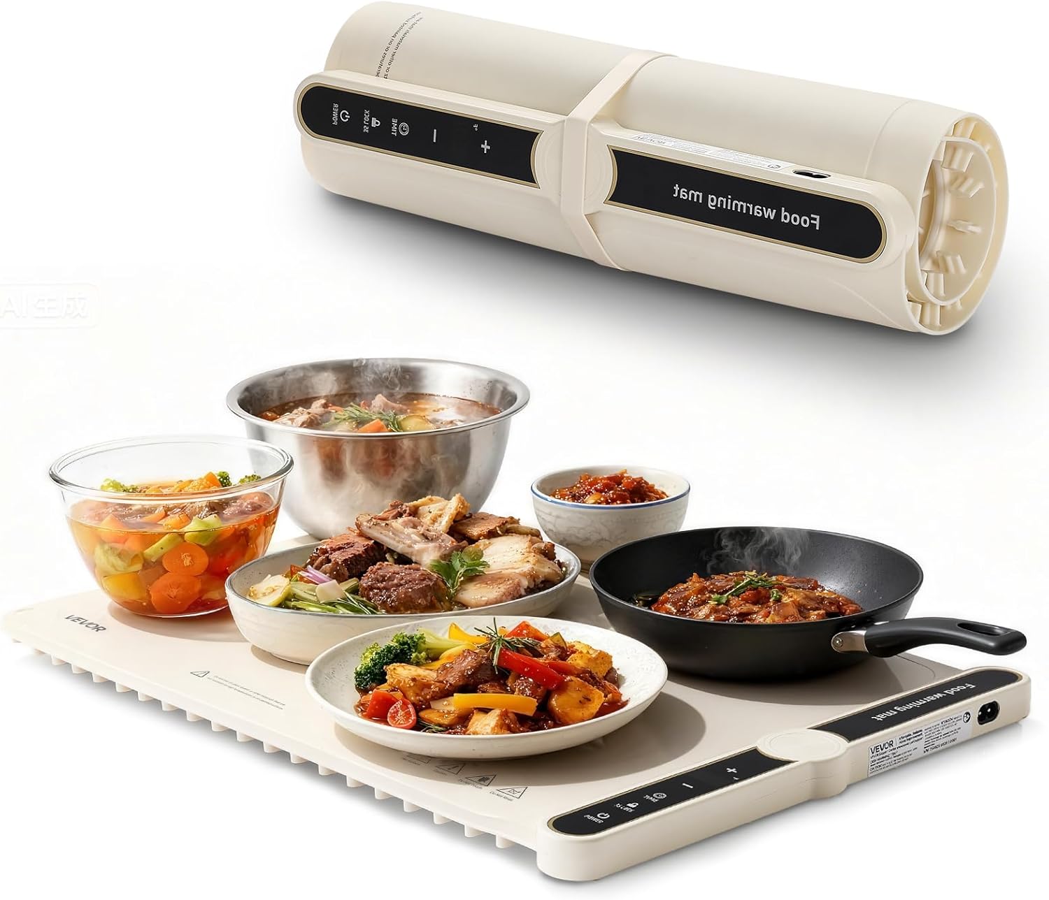 VEVOR Electric Warming Tray, Food Warming Mat for Buffet, Rollable & Portable Silicone Food Warmer with 9 Adjustable Temperature Settings, Auto Shut-Off & Child Lock, Ideal for Parties, Catering