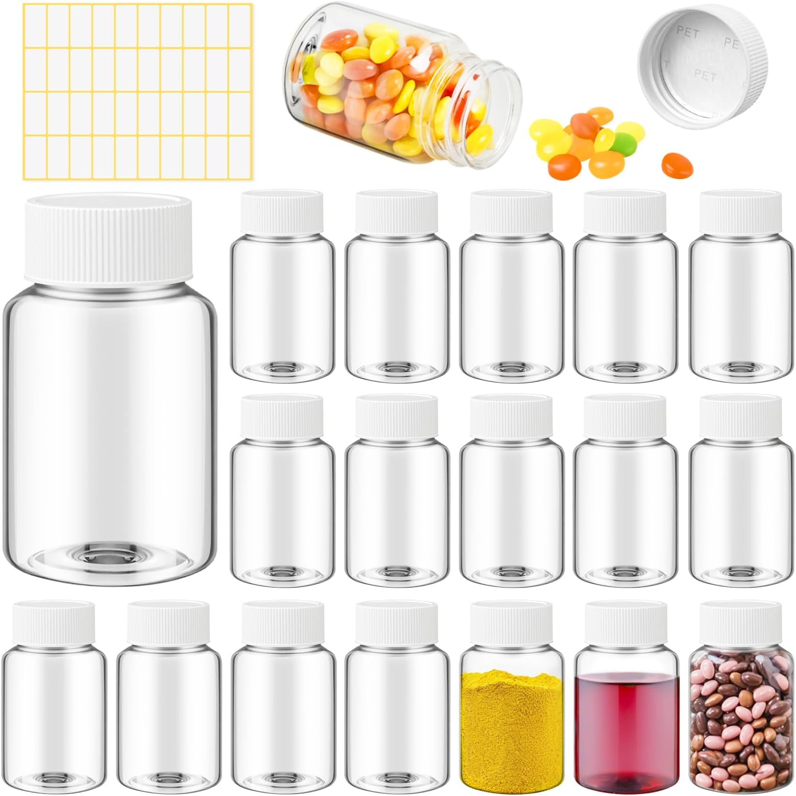 Lamoutor 18Pcs Clear Pill Bottle Plastic Medicine Bottle Empty Reagent Chemical Containers with Caps for Liquid Solid Powder Medicine 80ML