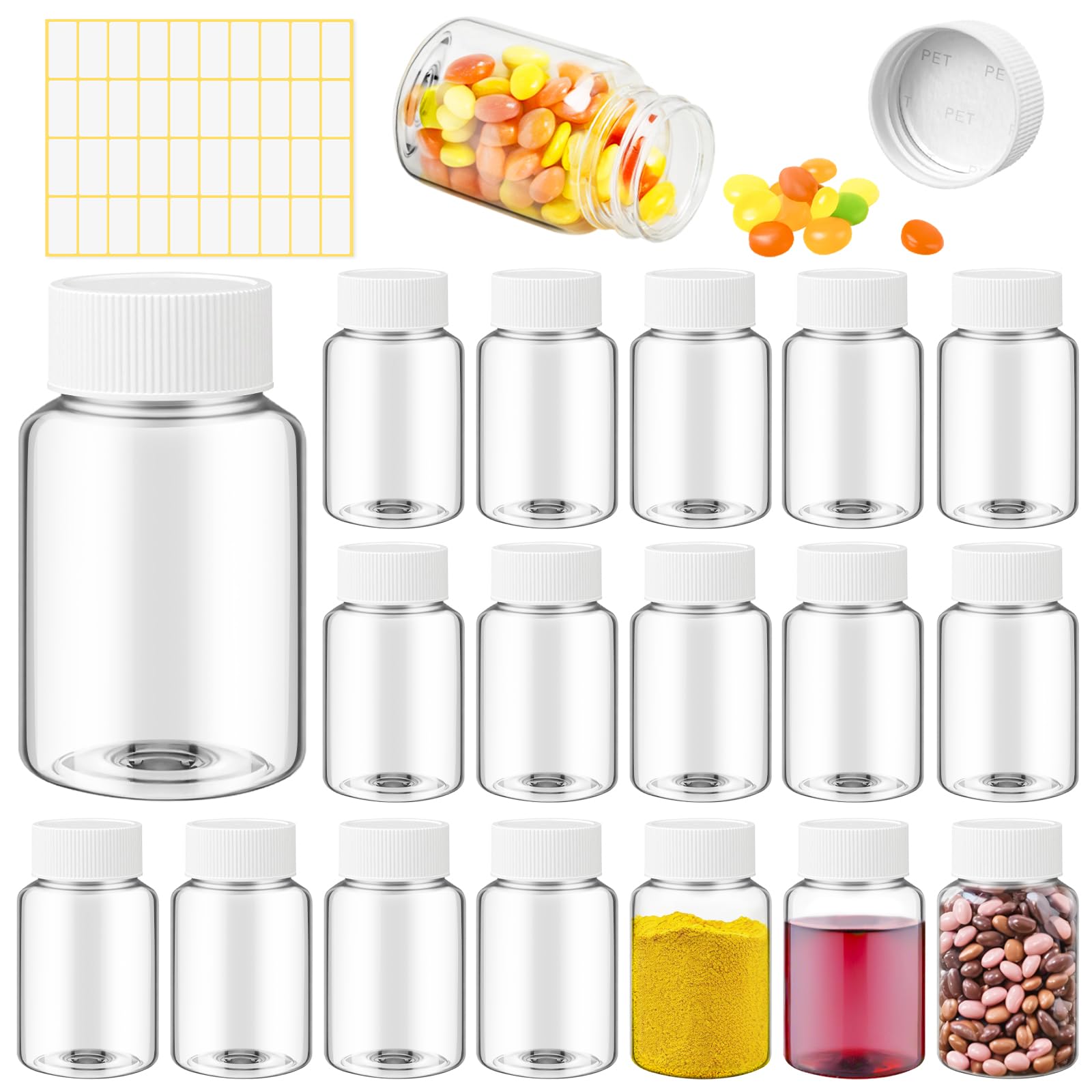 Lamoutor 18Pcs Clear Pill Bottle Plastic Medicine Bottle Empty Reagent Chemical Containers with Caps for Liquid Solid Powder Medicine 150ML