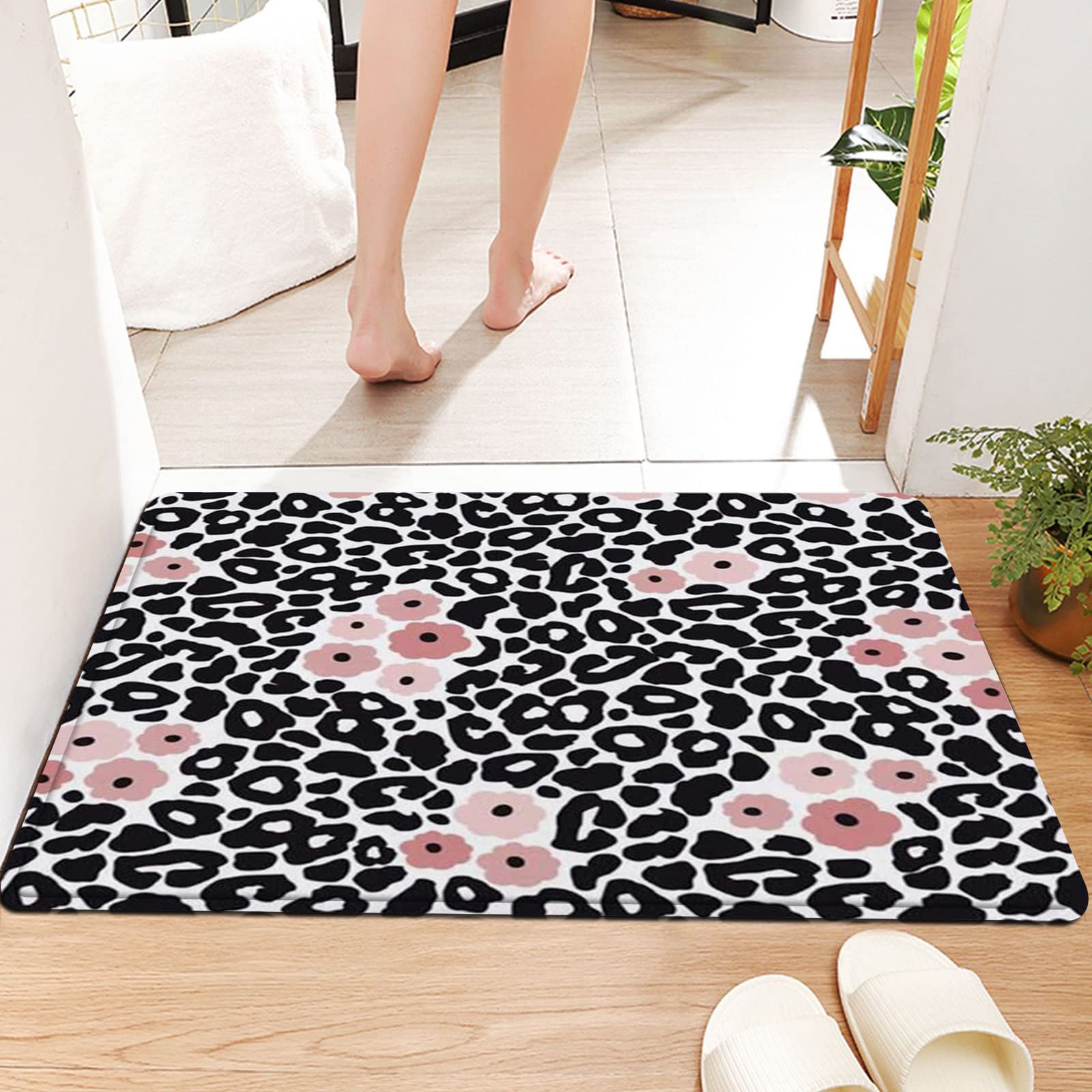 Tappeto Da Bagno Antiscivolo In Microfibra 60x100 Cm - Stampa Leopardo - Morbido E Ultra Assorbente, Lavabile In Lavatrice