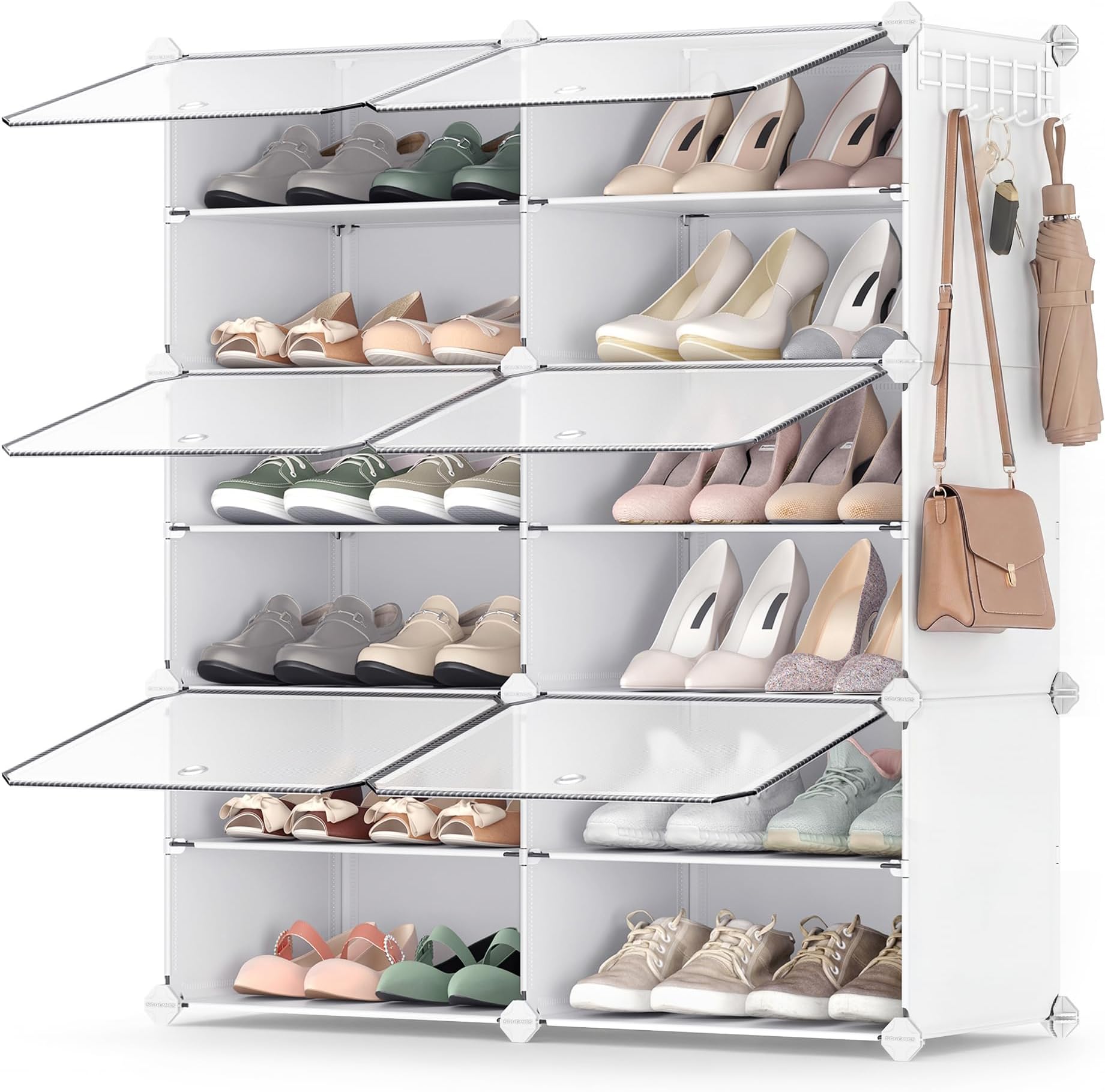 SONGMICS Shoe Rack Organizer, 6-Tier Shoe Storage Cabinet for Closet and Entryway, Holds 24 Pairs of Shoes, Adjustable, Cloud White and Trasparent ULPC033W01