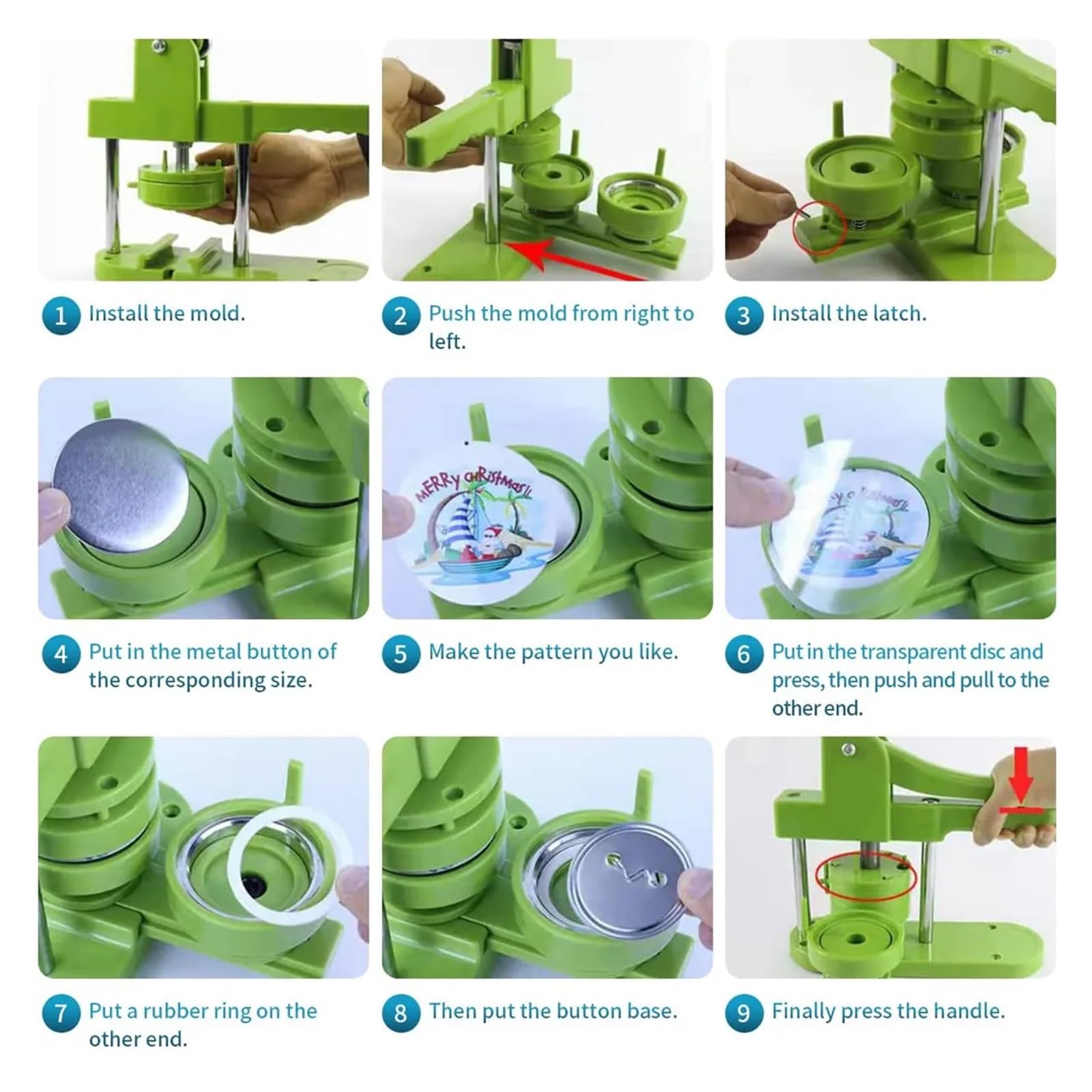 Distintivo Pin Button Maker Machine Distintivi Fai da Te Set 25MM-58MM Button Punch Press Maker Machine Button Parts + Circle Cutter(58MM Set Rotating)