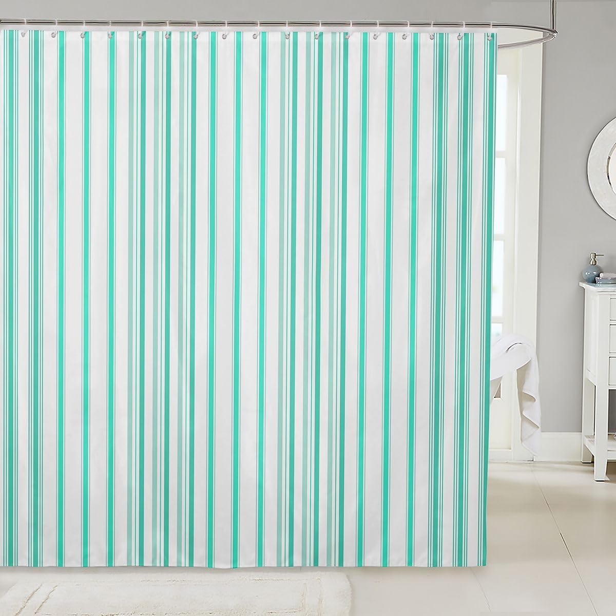 Erosebridal Stylish Stripes Shower Curtain Modern Geometric Bath Curtain for Adults Teens Colorful Stripe Bathroom Accessories Orange Green Color Blocking Fabric Shower Curtains 72" Wx72 L image 5