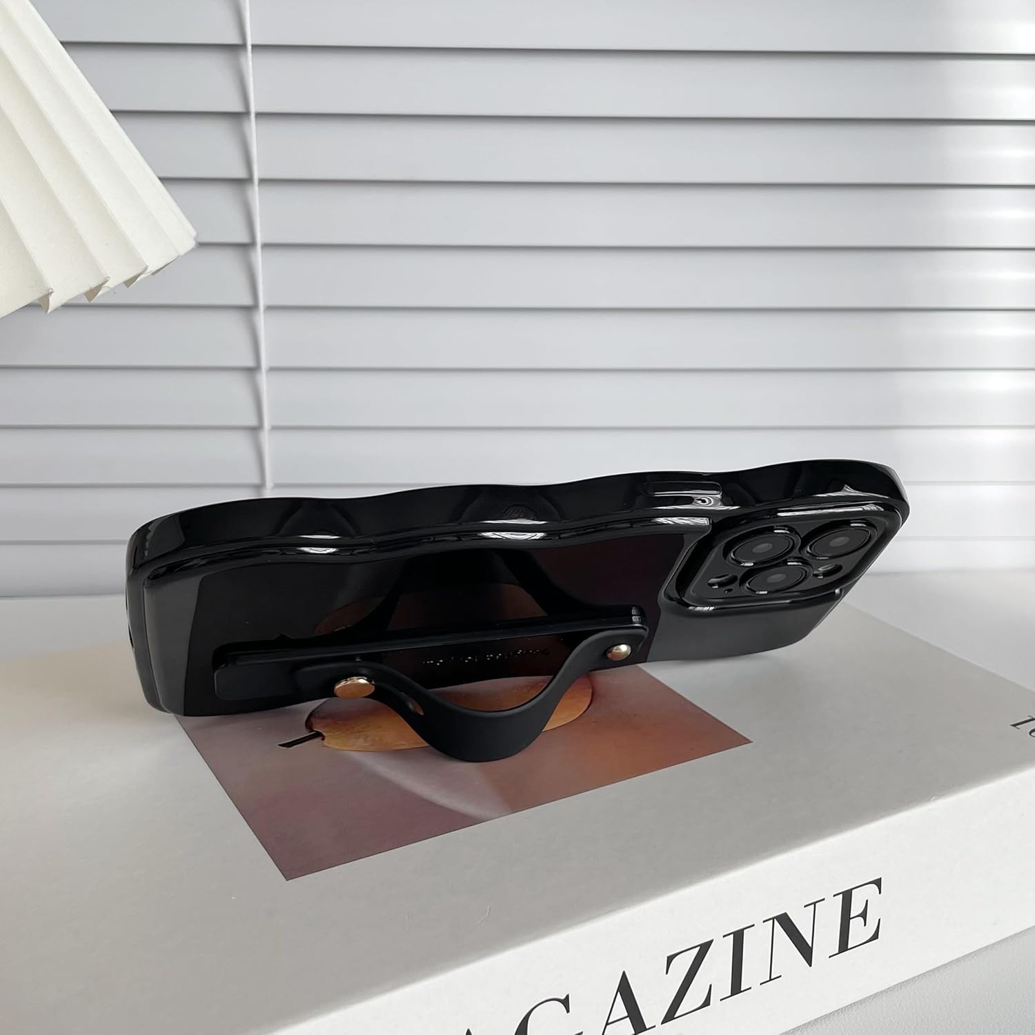 FABSPARK Phone Case for iPhone 17 Pro with Flexible Adjustable Soft Finger Hand Wrist Strap Holder Kickstand,Wave Design Wavy Frame Silicone Aesthetic for iPhone 17 Pro Phone Case,Beige - Image 4