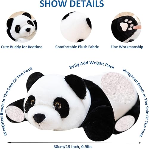 Miniatura 2 de Peluche de panda con peso, almohada de peluche de panda con peso, regalo para niños y adultos, 15 pulgadas