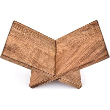 Edhas Wooden Book Holder, Coffee Table Stand & Easel for Magazines, Art, Cookbooks, Bible or Quran Handcrafted Mango Wood with Burnt Finish 12.5" x 7" x 6"