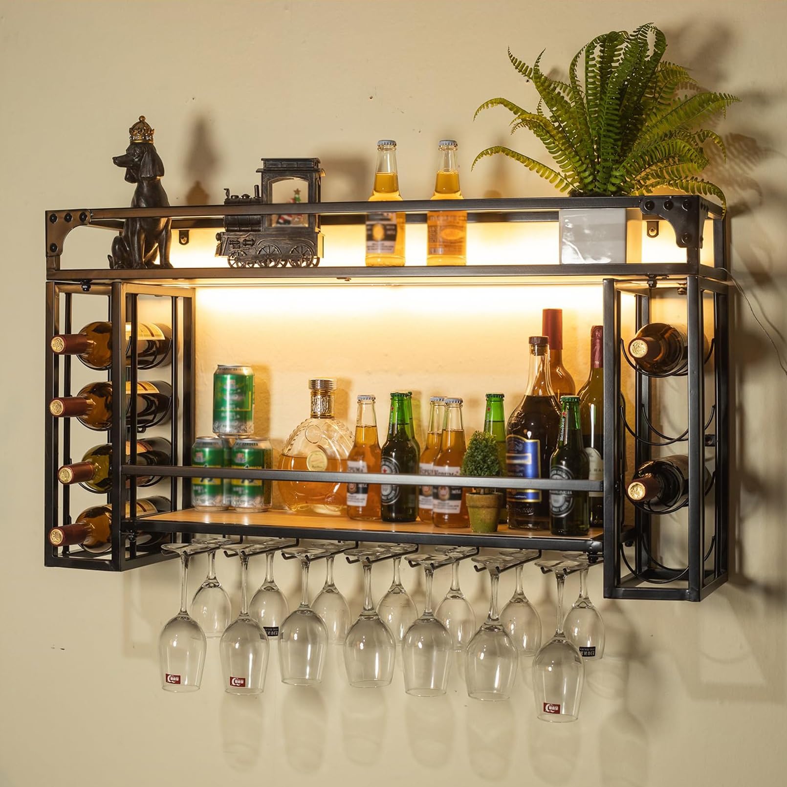 Gold Wine Glass Rack - Ceiling Mounted Wine Glass Hanging Rack, Height Adjustable Hanging Wine Rack Cabinet, Hanging Wine Glass Holder for Bar Cafe Kitchen (Size : 100 * 25 * 21cm)