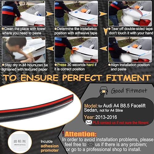 Miniatura 6 de Alerón de maletero de fibra de carbono para Audi A4 B8.5 A4 Quattro S4 Facelift Sedan 2013-2016 Factory Outlet CF, tapa trasera de arranque Highkick