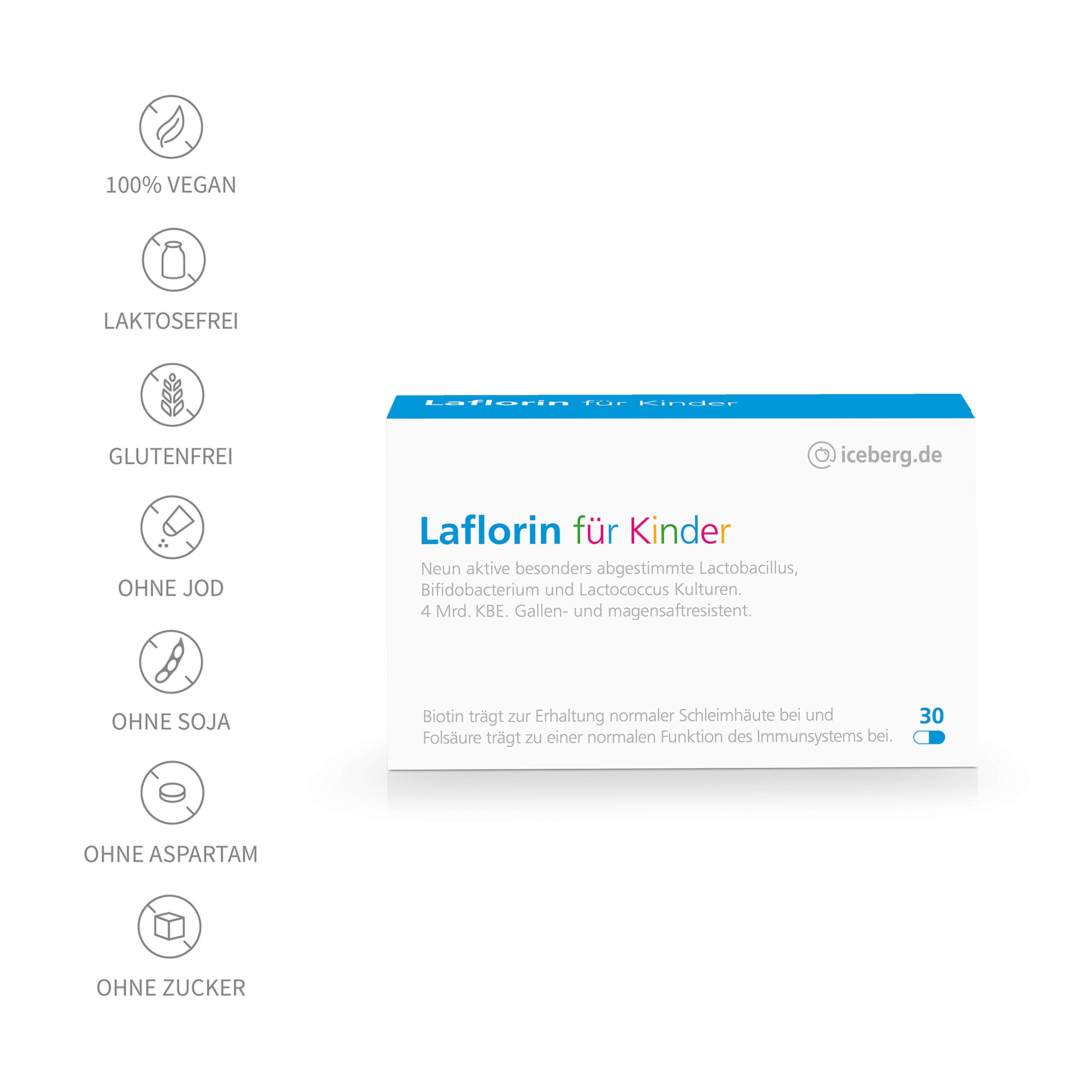 Laflorin für Kinder. 9 Darmbakterien-Kulturen, 4 Mrd. KBE, Biotin, Folsäure | Kindgerechte Nahrungsergänzung für unsere Kleinen – mit Biotin für normale Schleimhäute und Folsäure für das Immunsystem