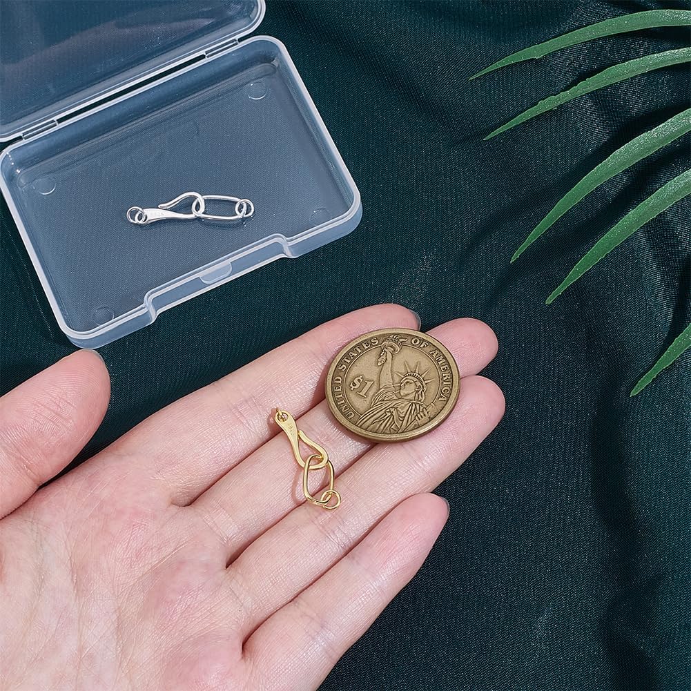 PH PandaHall 2PCS 925 Sterling Silver Oval Hook Clasps, S Hook Ring Jewelry Clasps and Eye Clasp Ring Clasp Connectors for Necklace Bracelet Pendant Purse Making Keychain Crafts, Platinum Golden - Image 3