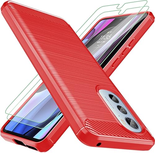Osophter Funda para Motorola Edge 2022 con 2 protectores de pantalla para Moto Edge 2022 (rojo)