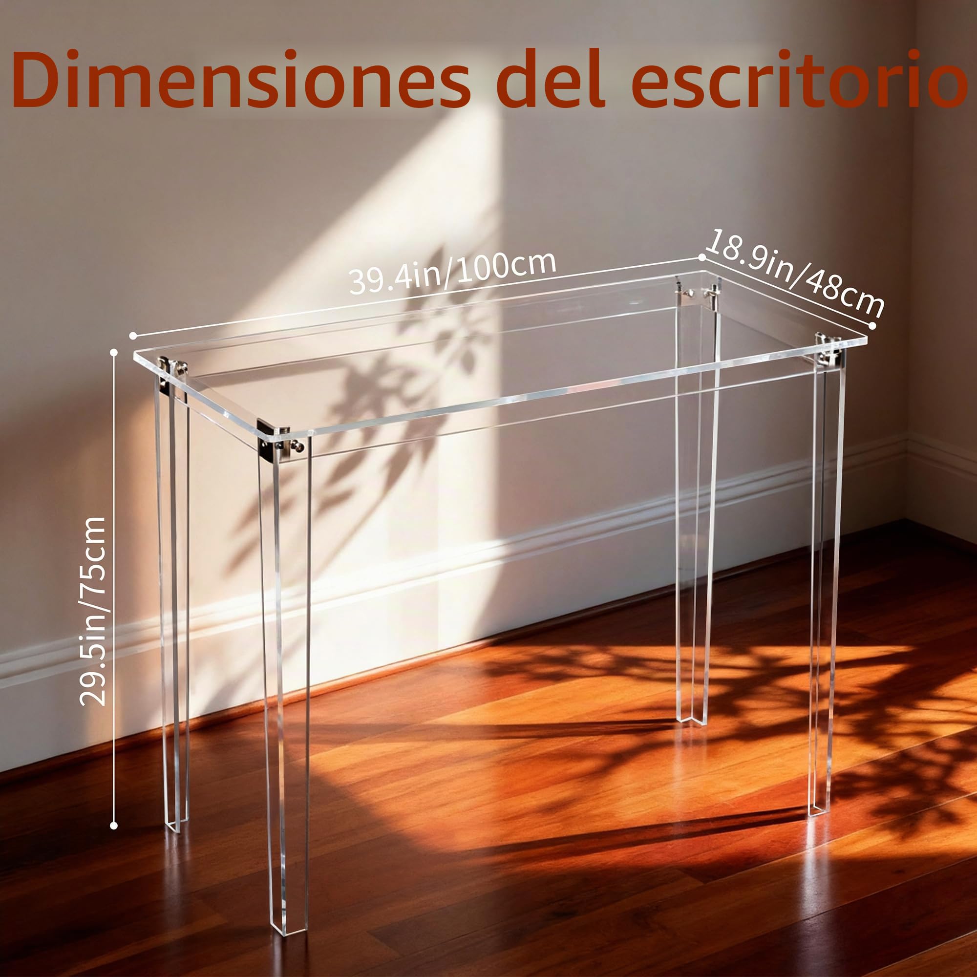 Mesa de Escritorio, Acrilico Metacrilato Transparente, Secretaria Escritorio Ordenador, Pequeño (Transparente, 100 cm)