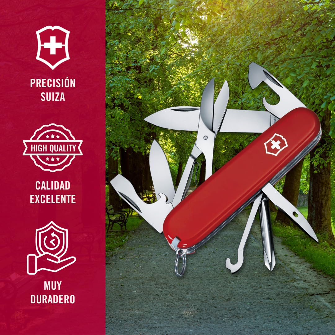 Victorinox Super Tinker, Navaja multiusos suiza con 14 funciones, incluyendo tijeras y destornillador Phillips, Rojo, Caja Plegable