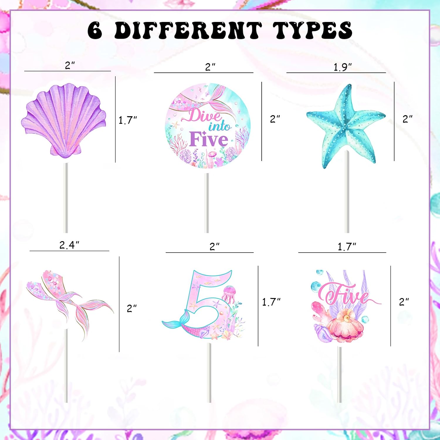 Mermaid 5th Birthday Decorations 24pcs Mermaid 5th Birthday Cupcake Toppers Decorations Dive Into 5 Party Decor Mermaids Shell Starfish Cupcake Picks Ocean Theme Under The Sea 5 Bday Decor