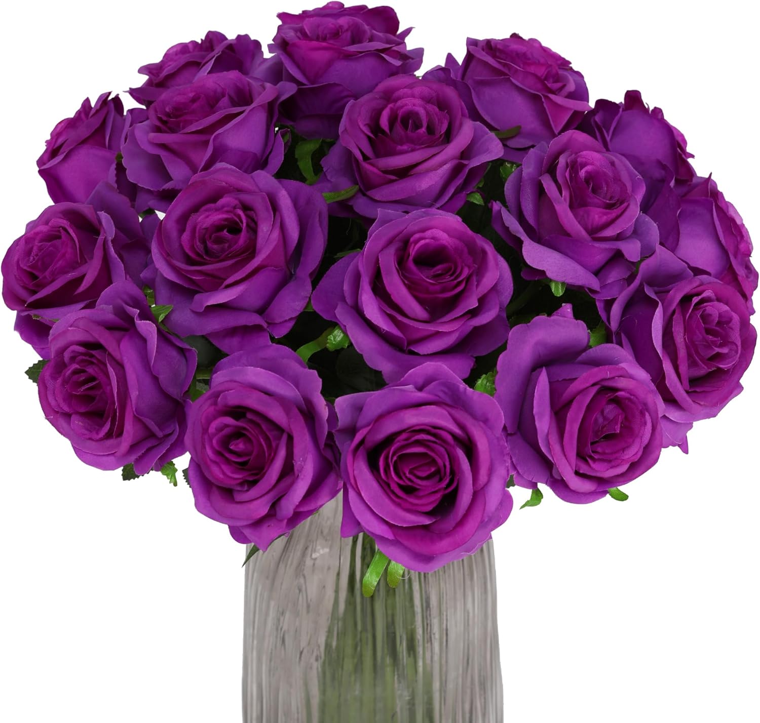 Purple Fake Roses Artificial Flowers - 16 Pcs Fake Artificial Roses Silk Flowers with Stems for Home Wedding Hotel Office Centerpiece Decor - Image 5