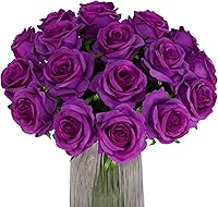Vista 8 de Rosas artificiales moradas – 10 piezas de rosas artificiales artificiales de seda con tallos para decoración del hogar, boda, hotel, oficina, centro