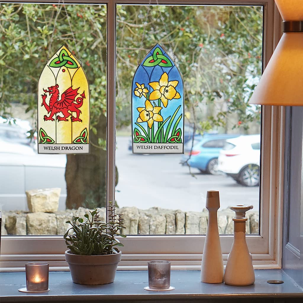 Royal Tara Welsh Stained Glass Gothic Panels Set of 2 Window Hanging Decorations