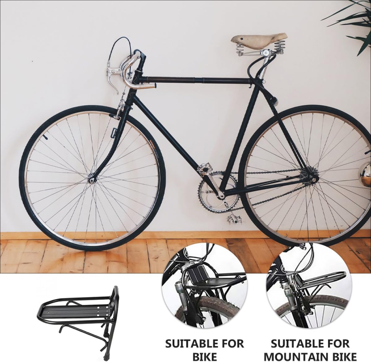 Bike Front Rack Bike Cargo Carrier Black Steel Front Holder Cycling Storage Shelf