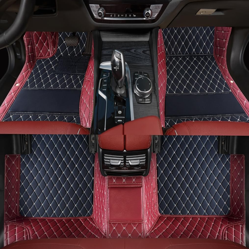 LUSENBO Luxury Leather Car Floor mats Custom Personalized Full Coverage car Floor mat for 99% of Cars. (Wine red+Black)