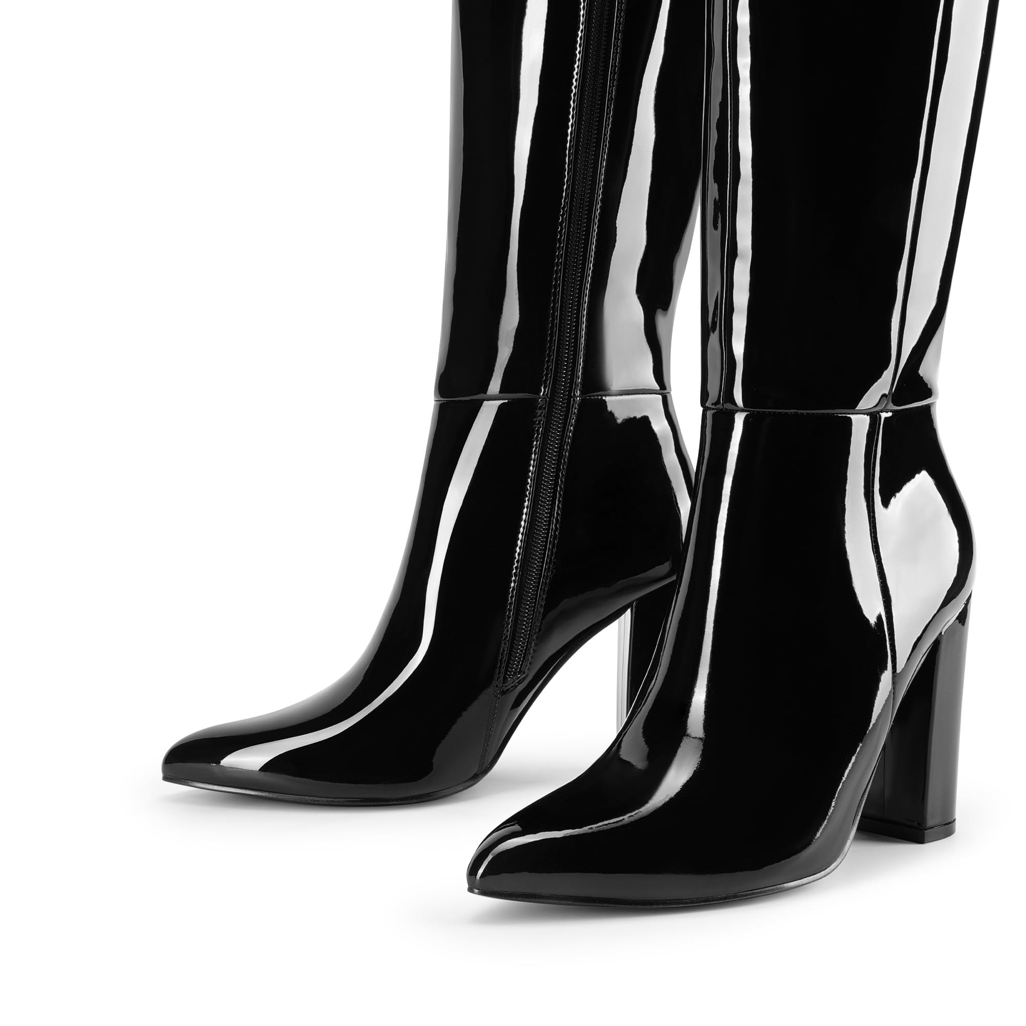 DREAM PAIRS Stivali da donna al ginocchio, comodi tacco a blocco grosso, punta a punta, cerniera laterale, stivali da equitazione in pelle scamosciata SDKB2406W, Pat nero, 40 EU