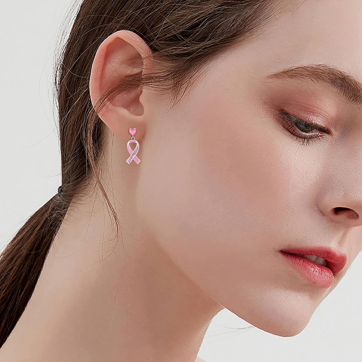 Breast Cancer Awareness Earrings for Women: Sterling Silver Pink Ribbon Jewelry Strength Gifts for Cancers Survivor Patient