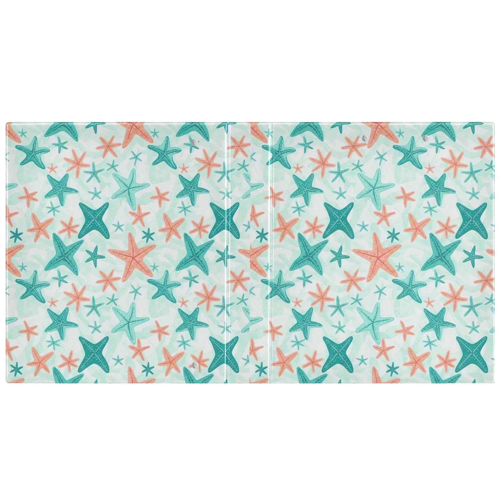 Raccoglitore a tre anelli colorato con stelle marine color foglia di tè, 3,8 cm, raccoglitori flessibili ad anelli con tasche, per scuola, università, ufficio (confezione da 2)