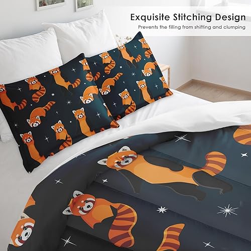 Miniatura 3 de Juego de edredón tamaño Queen, lindo juego de ropa de cama suave con panda rojo para niños y adultos, divertido juego de edredón azul Kawaii con 2