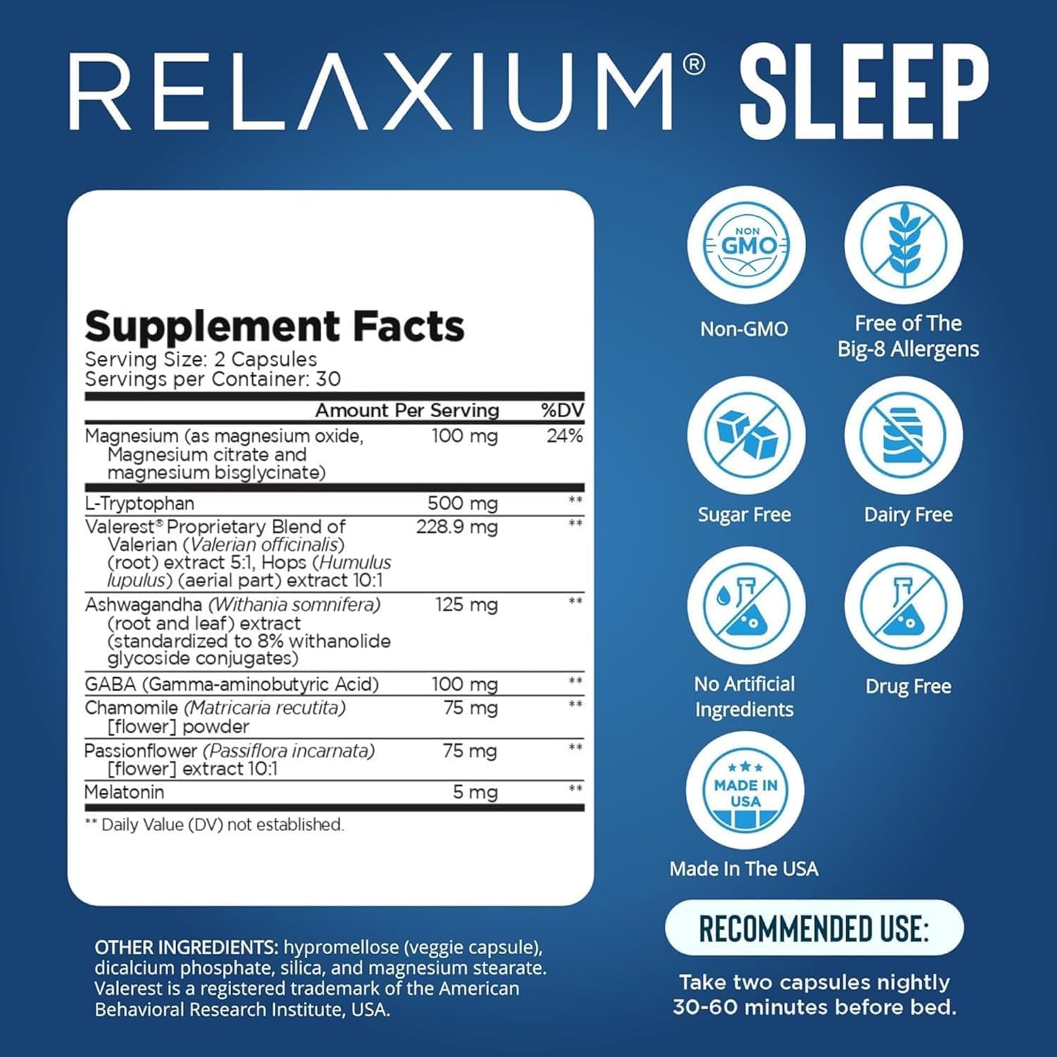Relaxium Sleep Aid, Melatonin with Magnesium Glycinate, Valerest & Ashwagandha, Non-Habit Forming Sleep Supplement, 60 Vegan Capsules, 30-Day Supply - Image 2