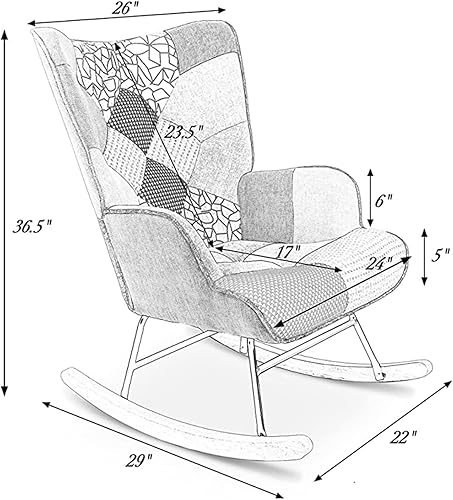 Miniatura 2 de Mecedora tapizada para guardería, silla mecedora tapizada de mediados de siglo con respaldo alto y base de madera maciza para sala de estar,