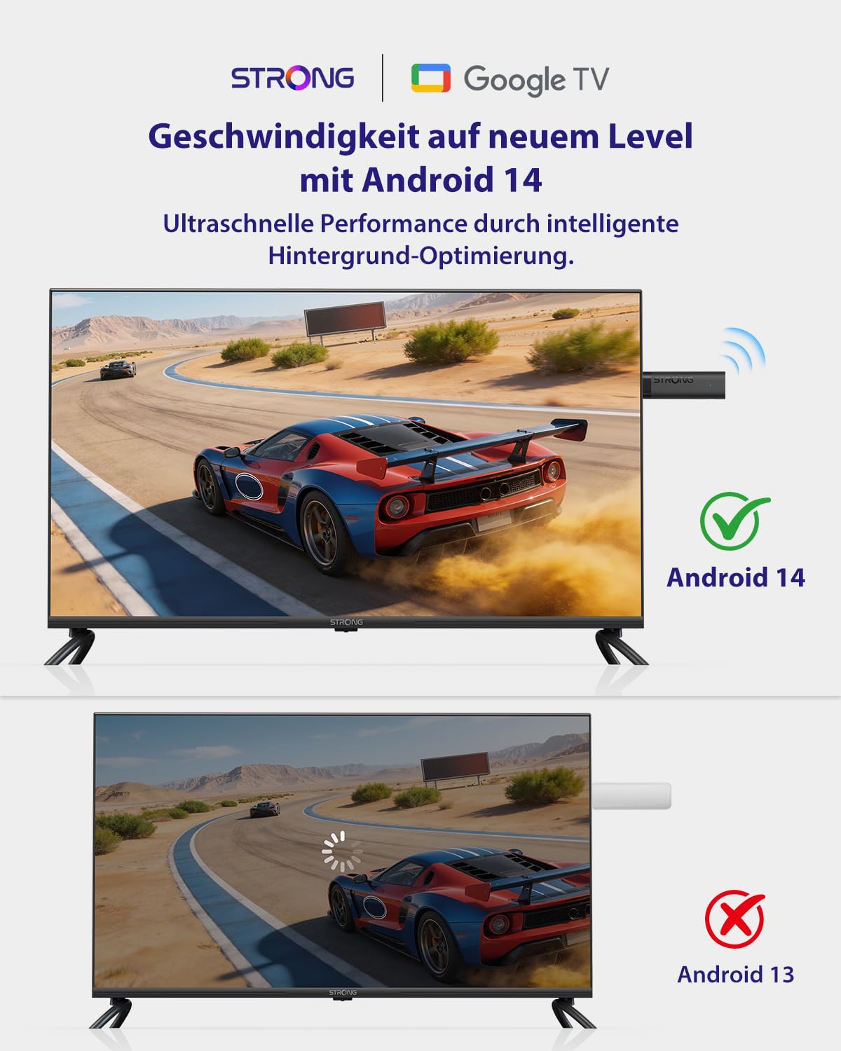 STRONG LEAP-NOVA-X Streaming TV Stick 4K Ultra HD Android 14 32GB Dolby Vision HDR10+ Wi-Fi 6 HDMI 2.1 Sprachsteuerung