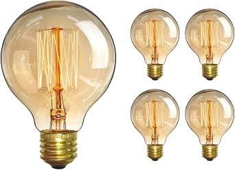 Vintage Edison Bulb4 Pack- Antique Incandescent Bulbs Dimmable 40W Equivalent Warm Yellow Lamps, for Loft Coffee Bar Kitchen Home Light Fixtures Squirrel Cage Filament E26/E27 Base G80 110V