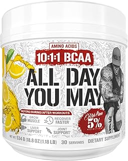 5% Nutrition Rich Piana AllDayYouMay BCAA Powder | Premium Intra & Post Workout Amino Acids, Hydration, Endurance, Muscle Recovery, Joint & Liver Support | 18.8 oz, 30 Servings (Italian Lemon Ice)