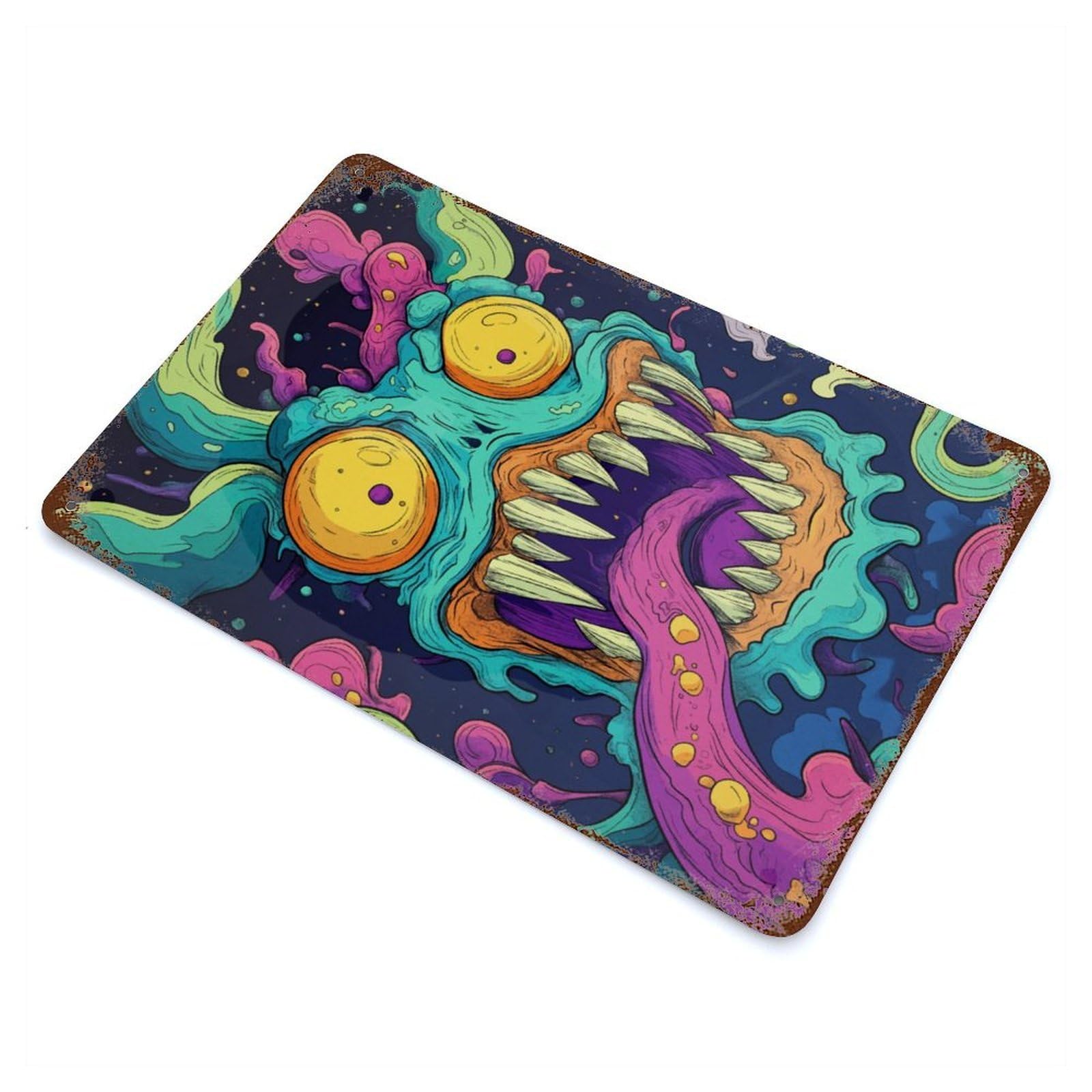 Garage Style Cosmic Monster Weathered Tin Sign 11.8"x7.9", Classic Wall Plaque for Bar And Workshop