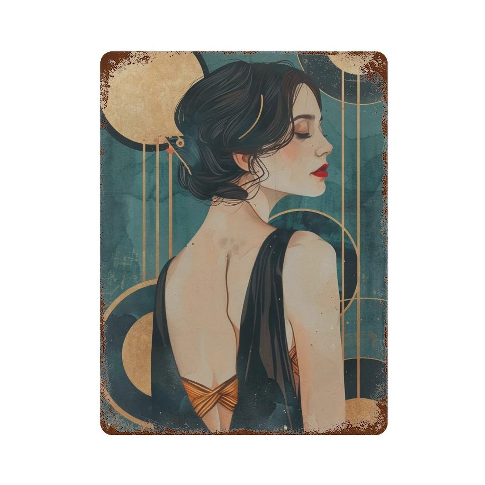 YHGERTKU Deco Flapper Woman 03 Wall Art Retro Iron Vintage Metal Tin Sign Poster Modern Decor for Living Rooms Gift 40x30cm