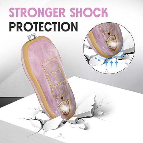 Miniatura 6 de Funda para llavero Porsche, funda de TPU suave premium compatible con Porsche Cayenne Panamera Macan718911918 Boxster Cayman (patrón de melocotón)