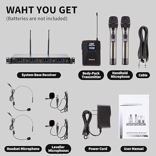 Miniatura 7 de Sistema de micrófono inalámbrico de solapa, 4 micrófonos Lavalier con UHF 4 canales 4 bodypack 4 auriculares micrófonos para karaoke, iglesia,